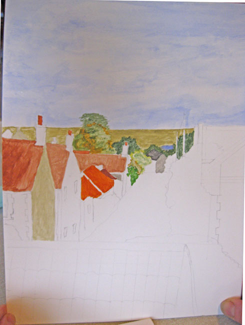 the view from Muriel's window down Cross Street (in progress)