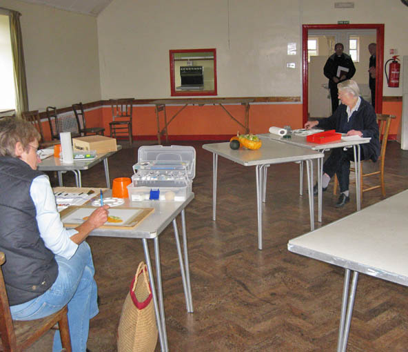 Father Phil appears in the doorway at 4oclock to start the PCC meeting. Intrepid watercolourists take no notice!